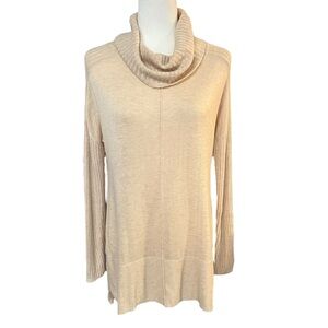 Soft Surroundings Cashmere Blend Cowl Neck Tunic Sweater Beige Womens XS